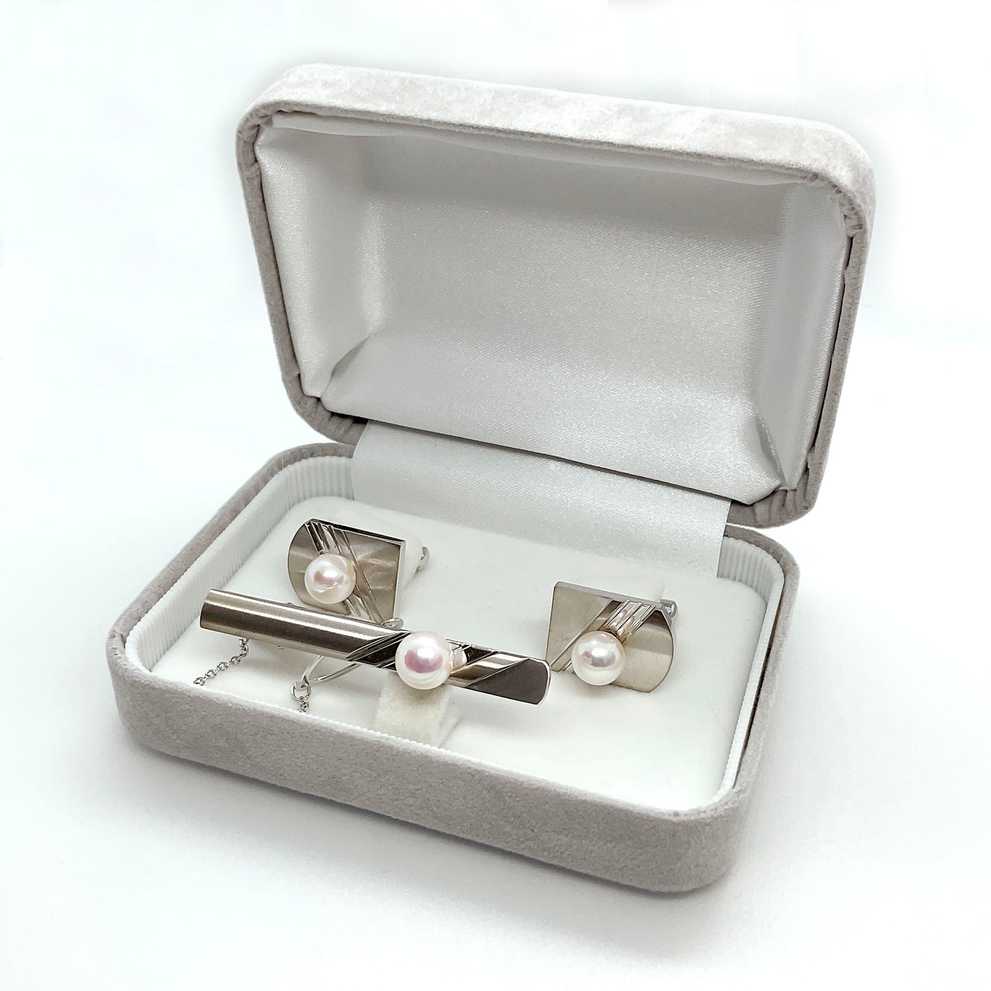 GSV あこや真珠 パールカフスネクタイピンセット ディアゴナル