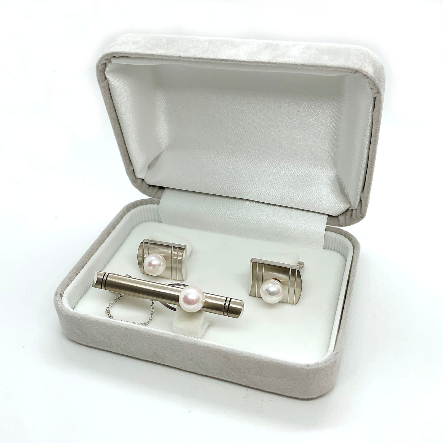 GSV あこや真珠 パールカフスネクタイピンセット ストライプ