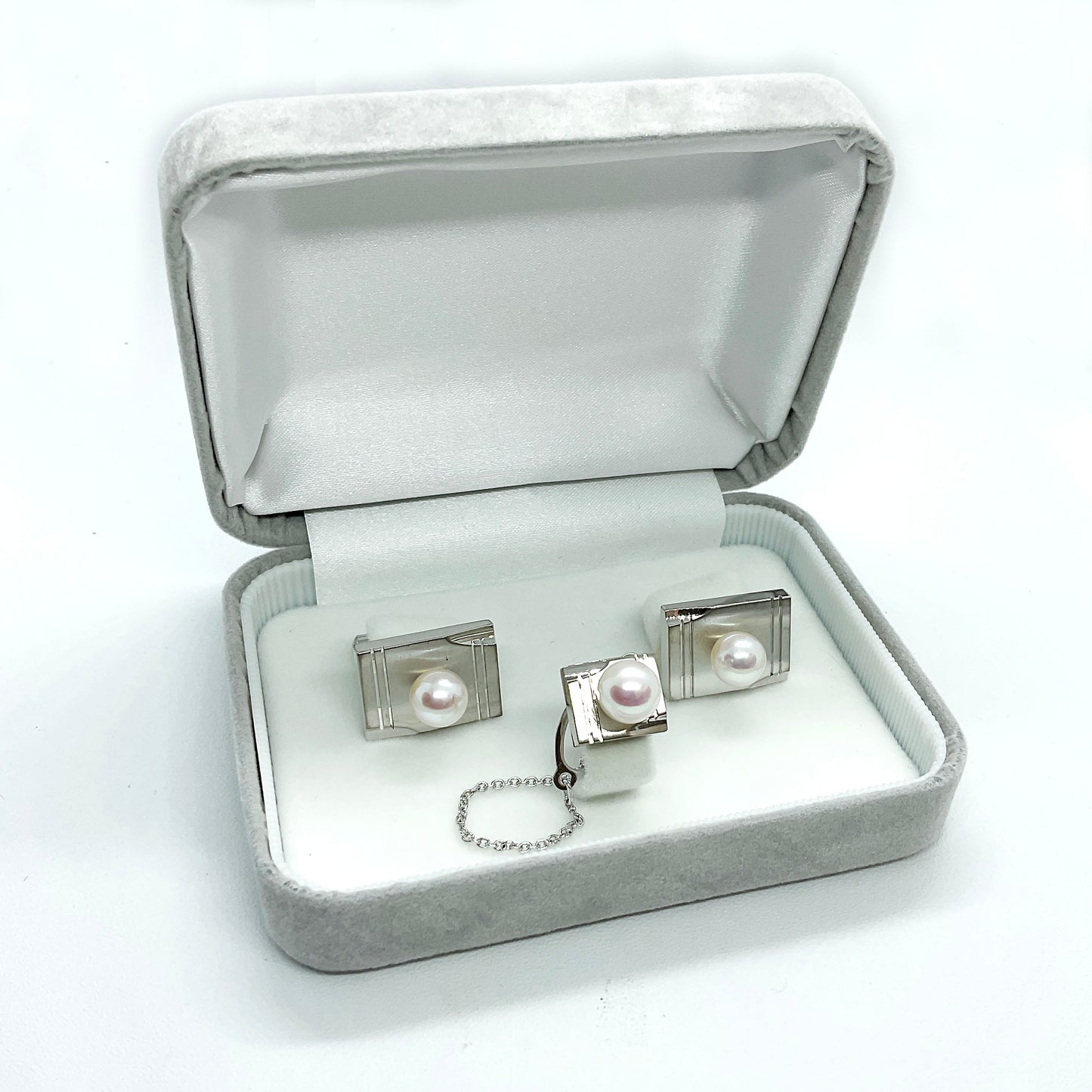 GSV あこや真珠 パールカフスネクタイピンセット ストライプ