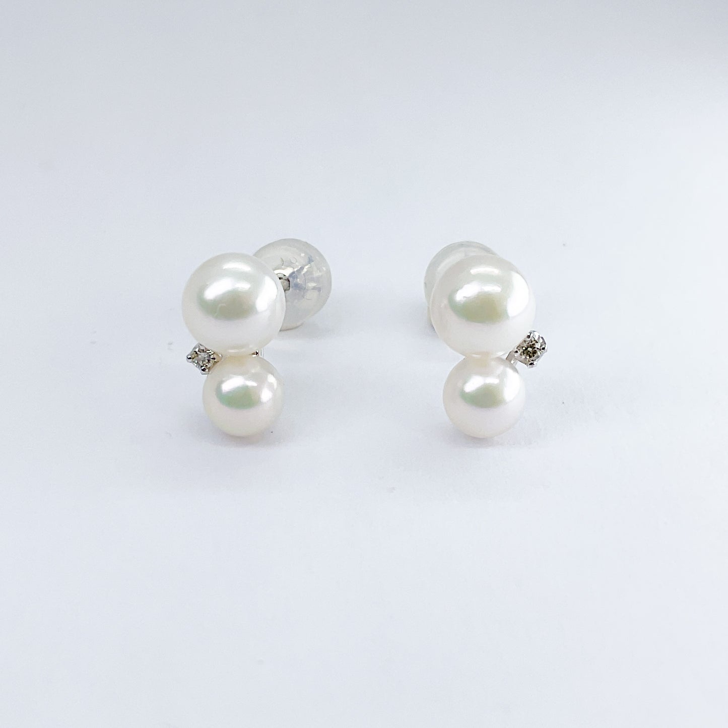 otonaきゅんパール　♡　K18WGあこや真珠ダブルピアス