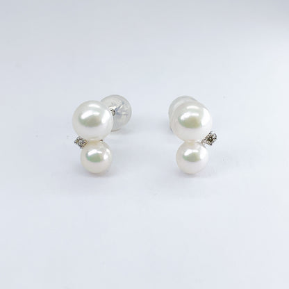 otonaきゅんパール　♡　K18WGあこや真珠ダブルピアス