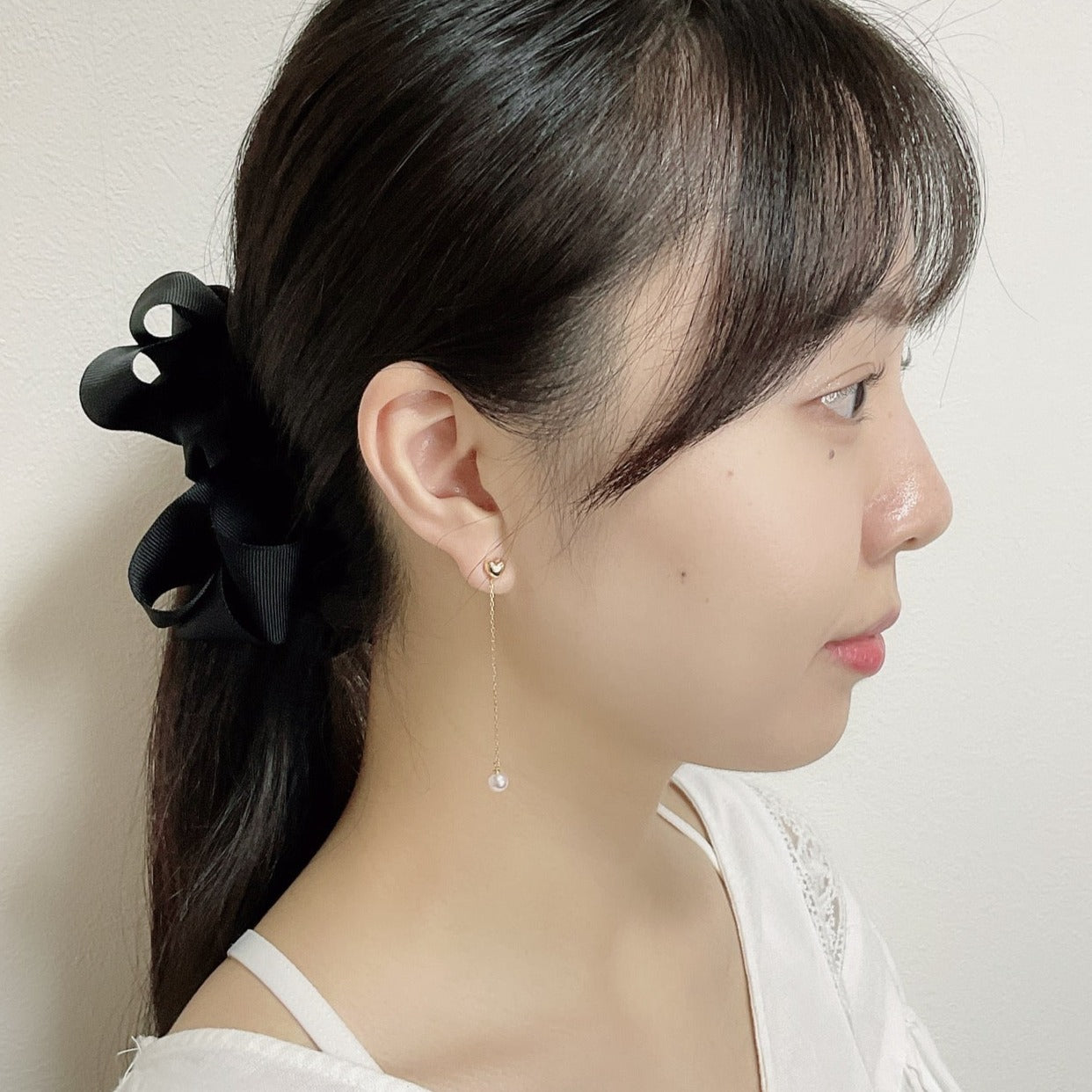 otonaきゅんパール　♡　あこや真珠チャーム付ハートピアス
