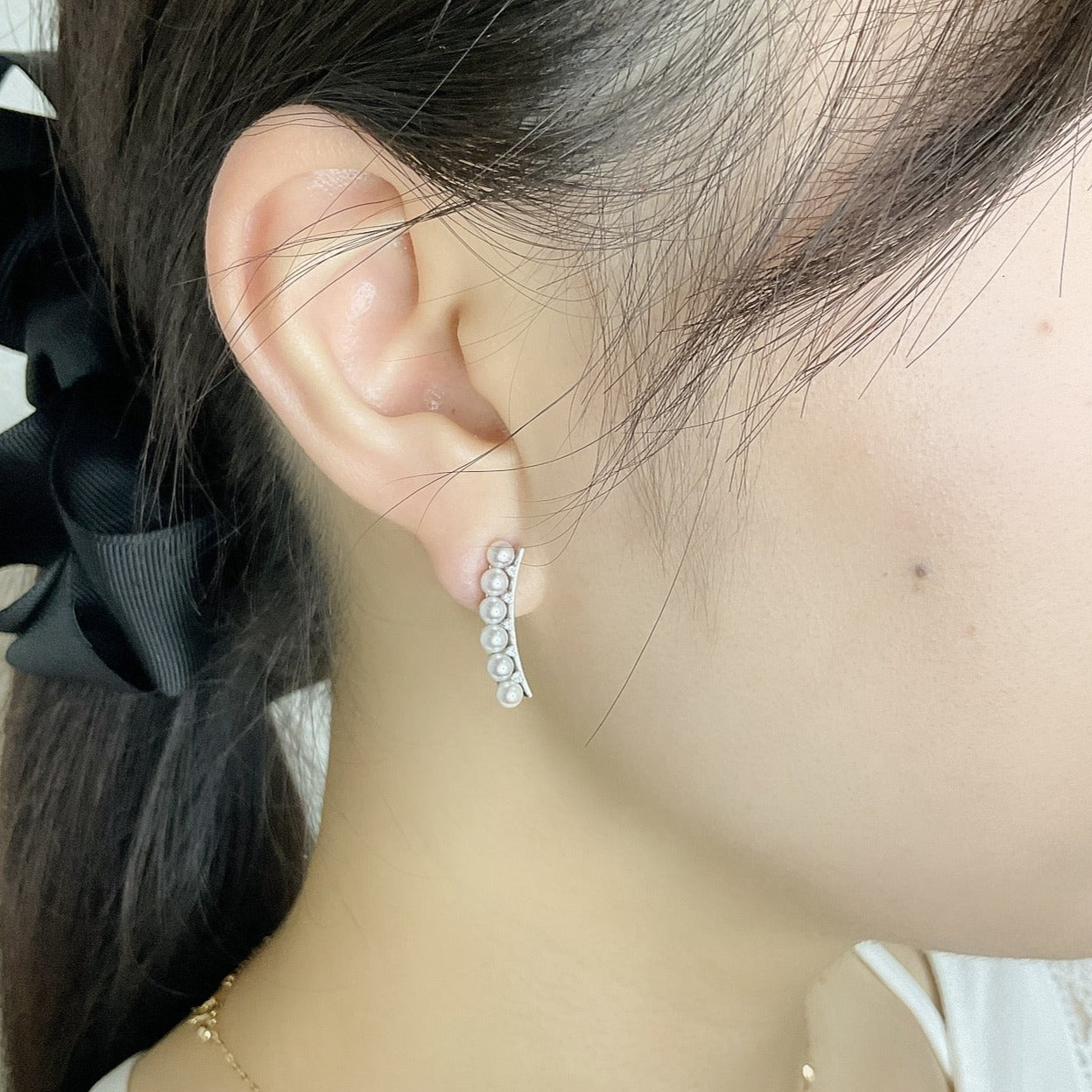 otonaきゅんパール　♡　あこや真珠カーブラインピアス