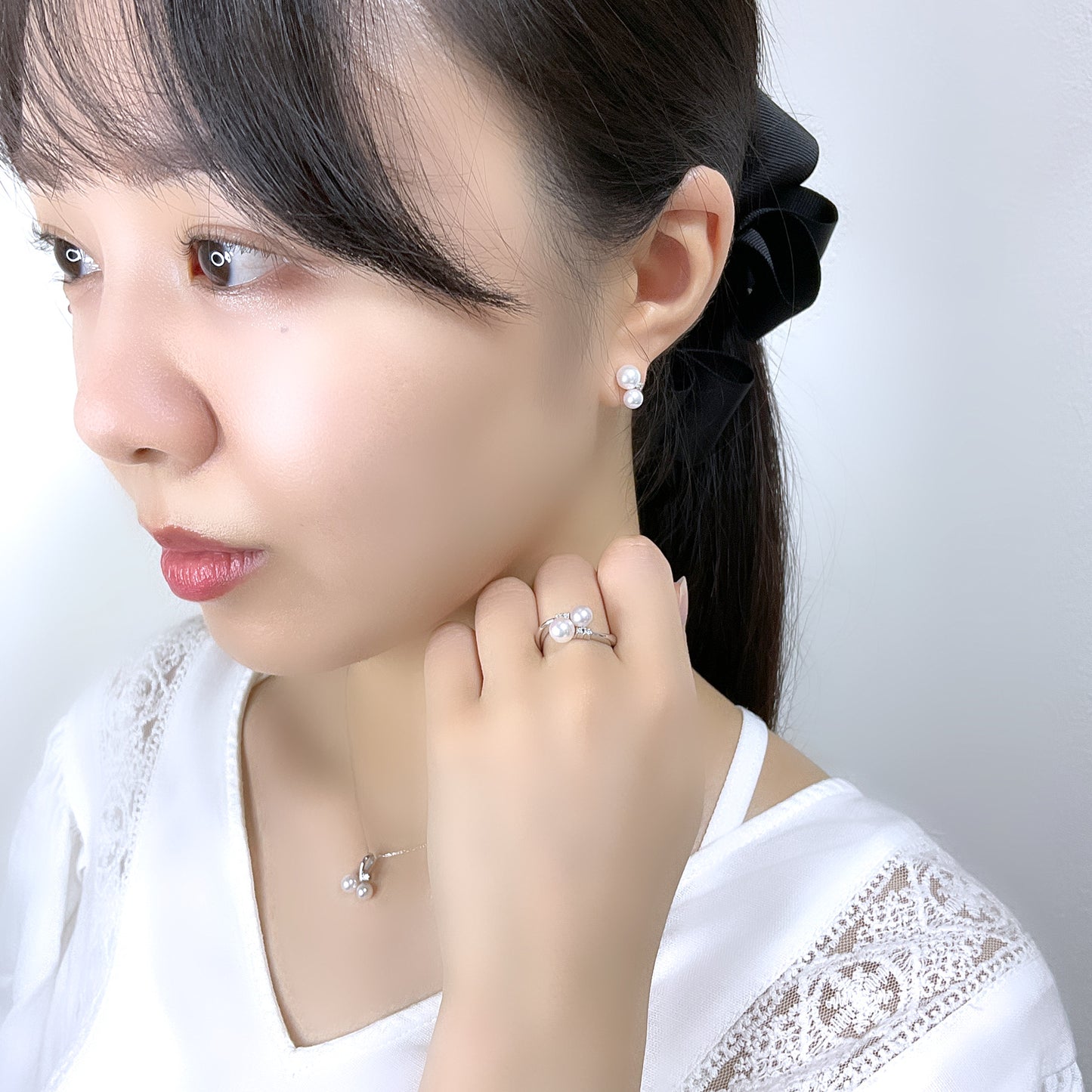 otonaきゅんパール　♡　K18WGあこや真珠ダブルピアス