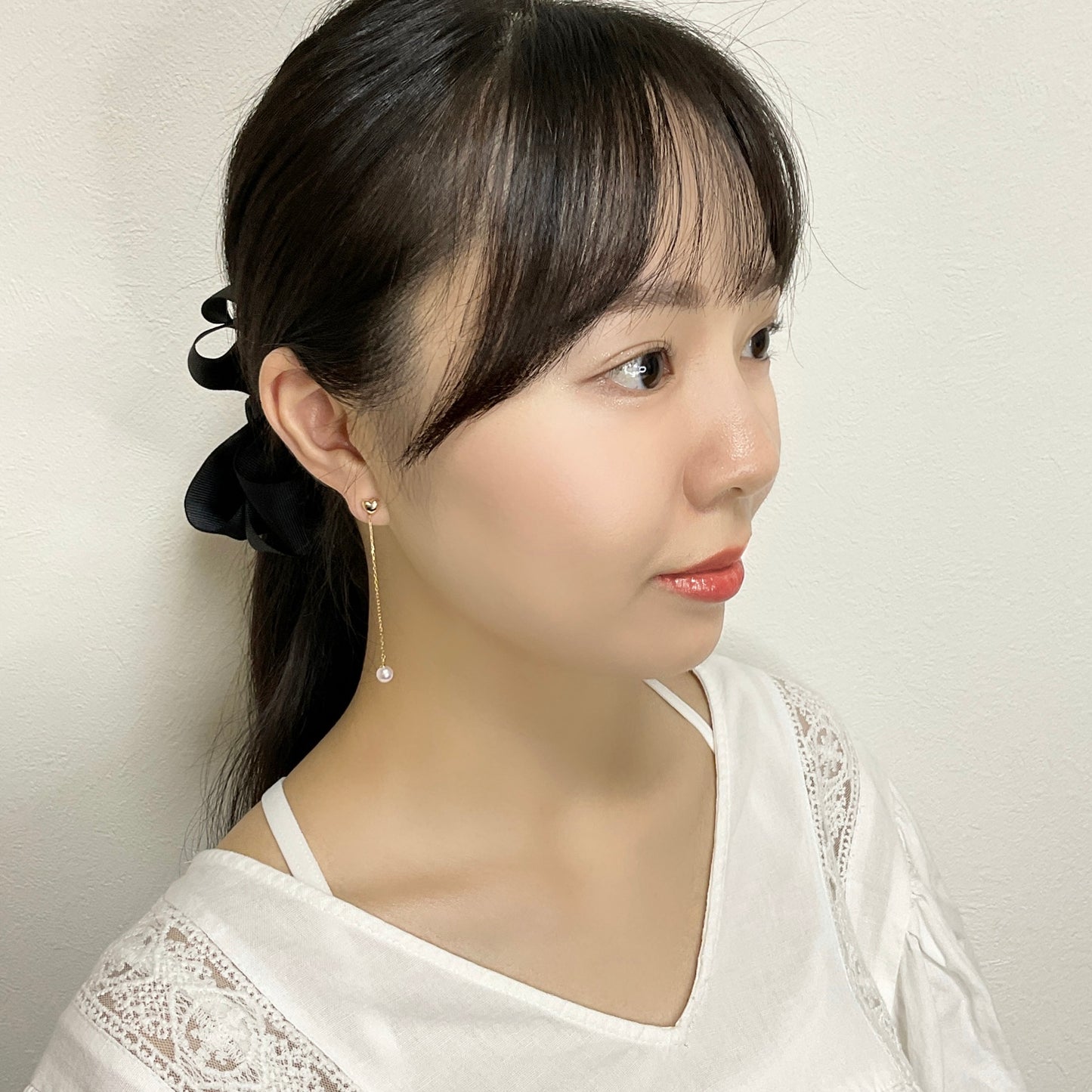 otonaきゅんパール　♡　あこや真珠チャーム付ハートピアス