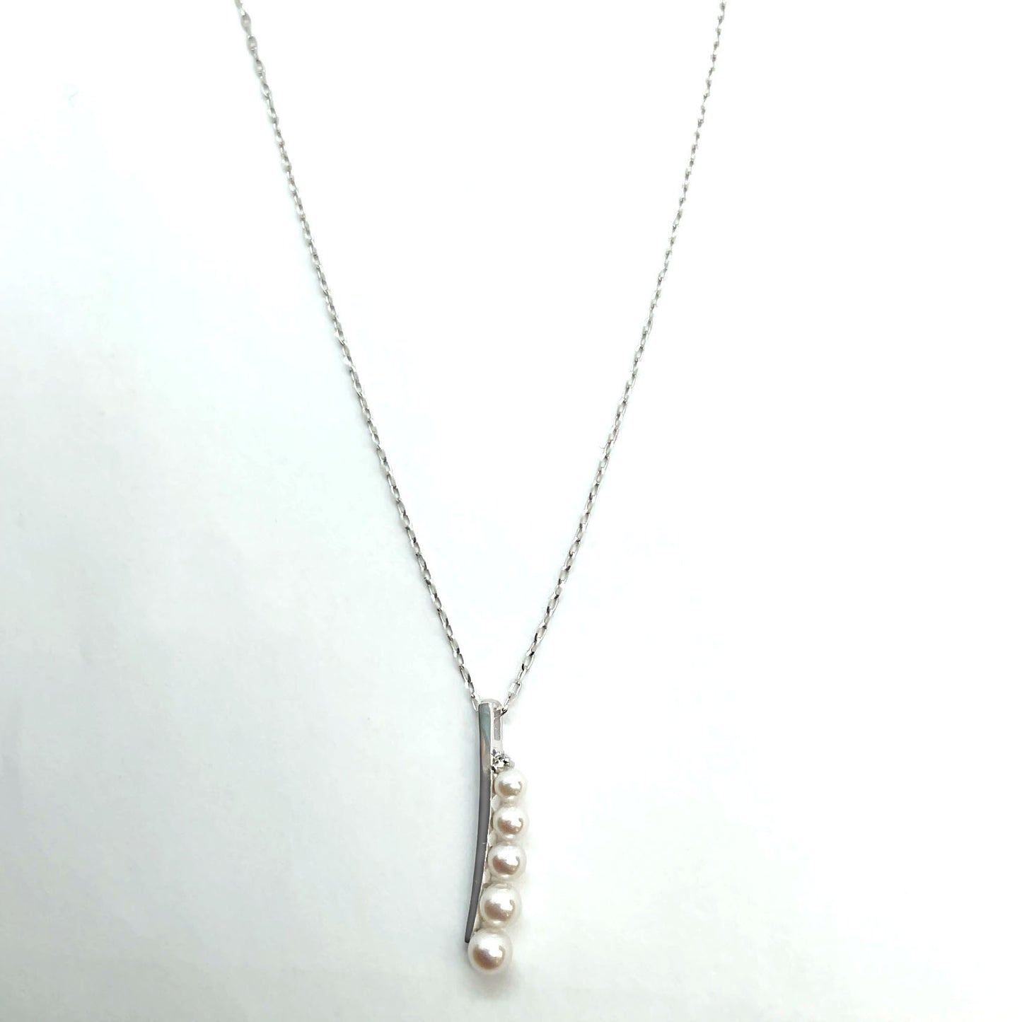K18WG　あこや真珠　パールペンダントネックレス　3mm－4mm　0.01ct