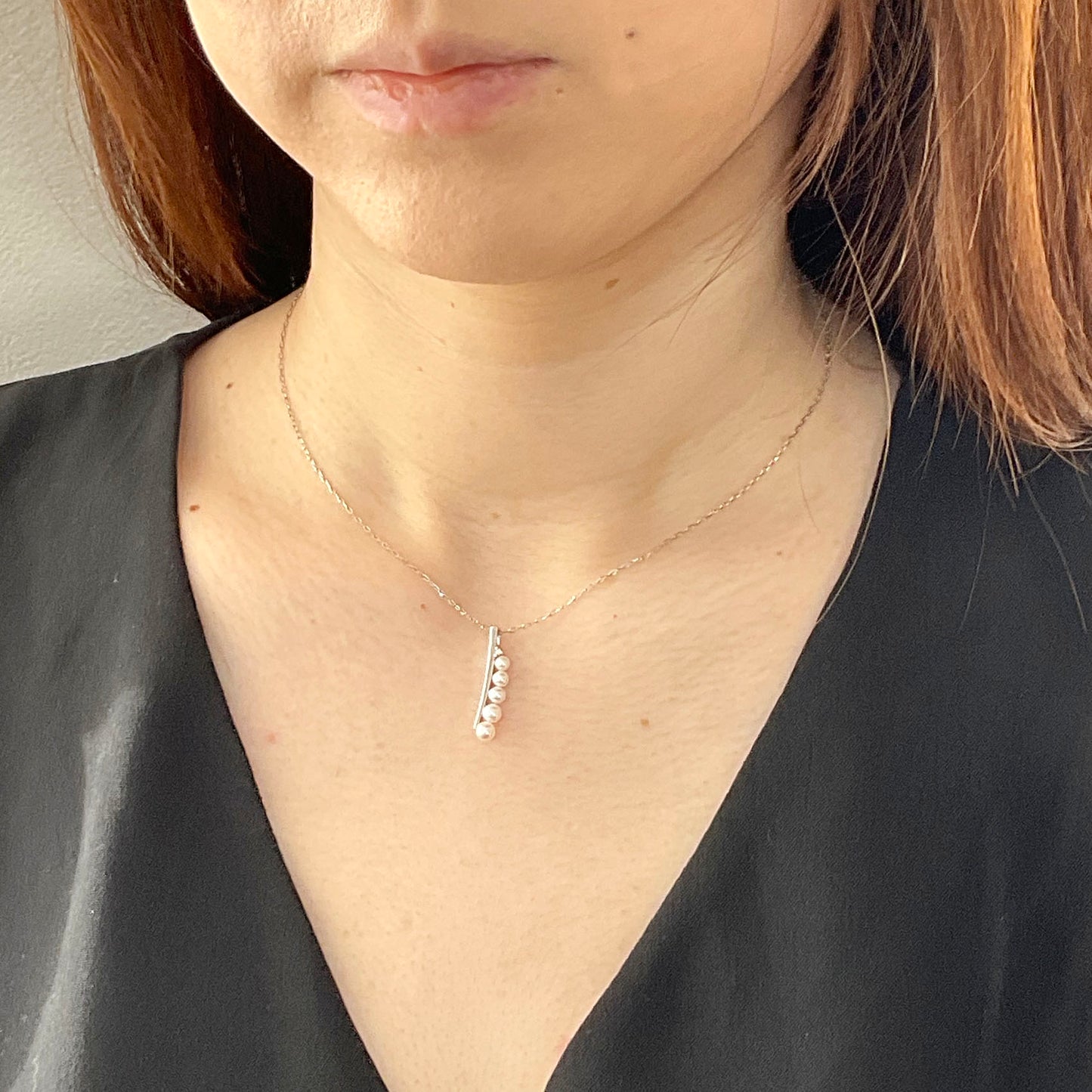 K18WG　あこや真珠　パールペンダントネックレス　3mm－4mm　0.01ct