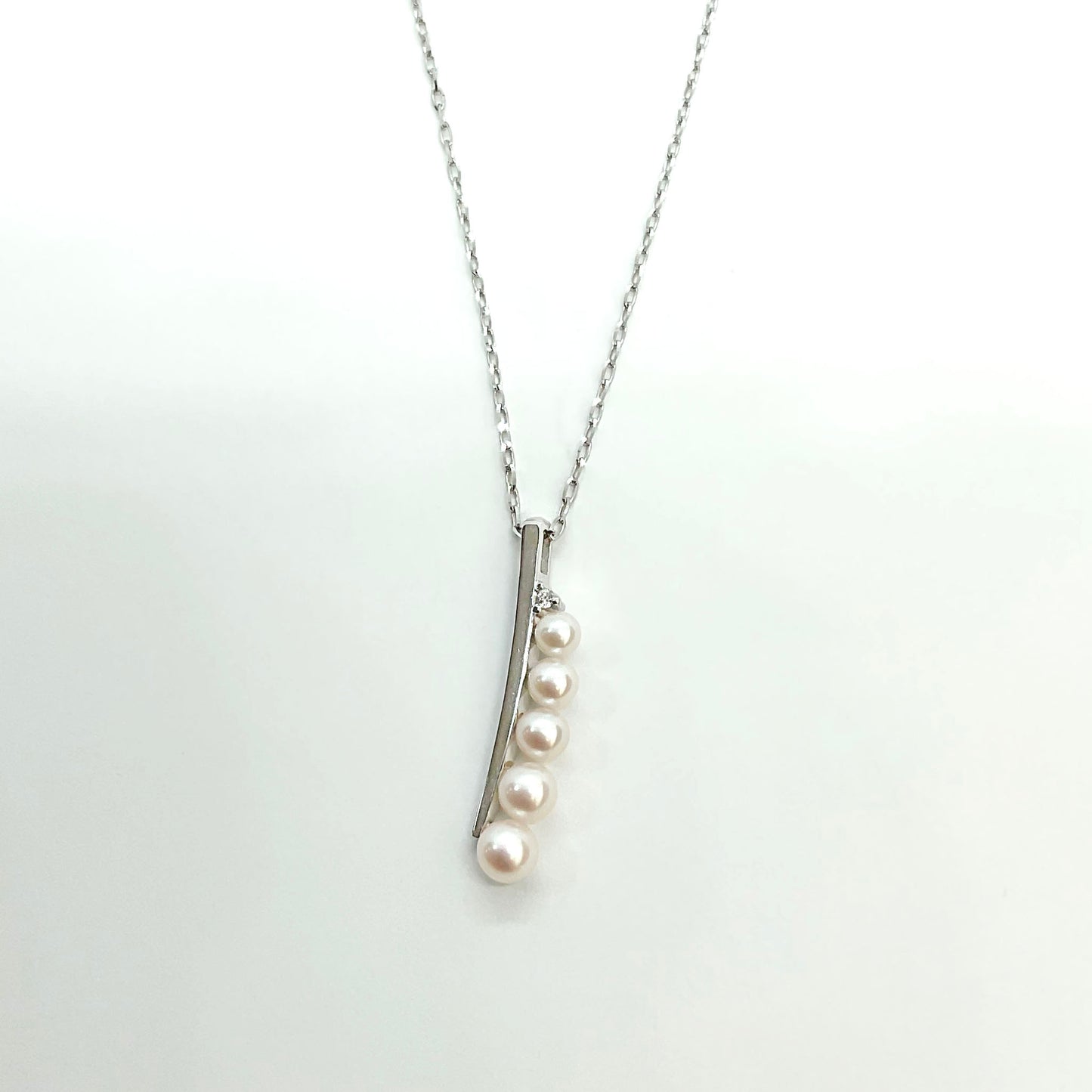 K18WG　あこや真珠　パールペンダントネックレス　3mm－4mm　0.01ct