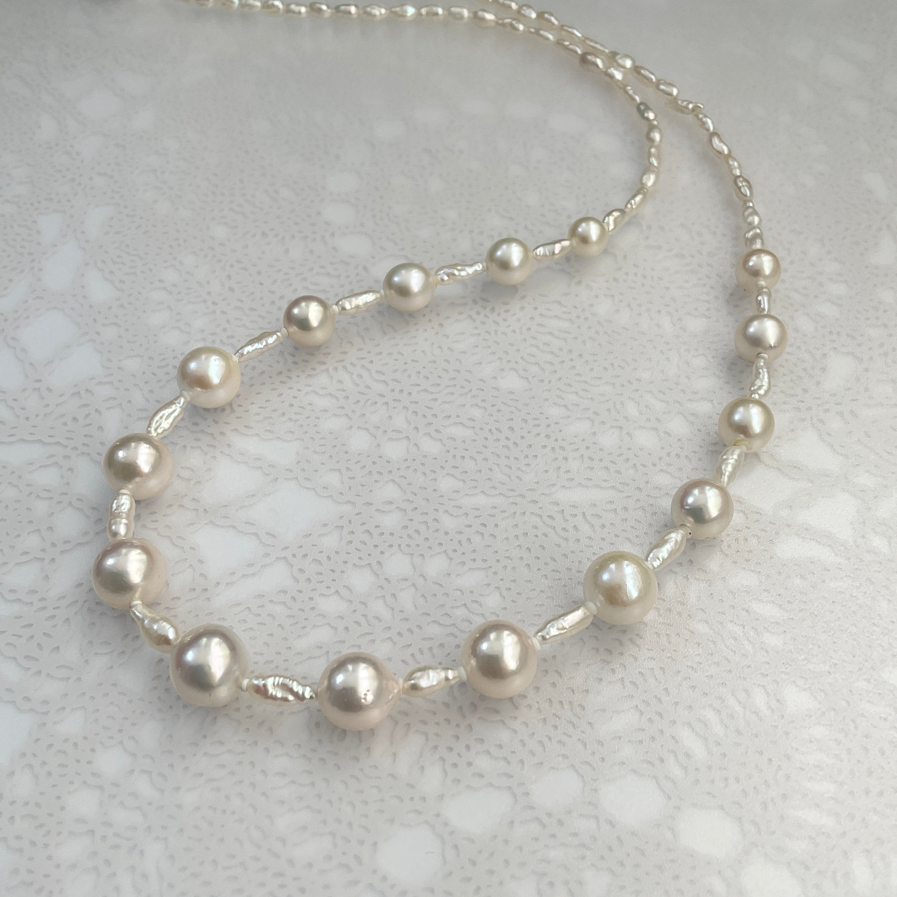 【美品 silver】真珠 デザイン ネックレス金具変色有り
