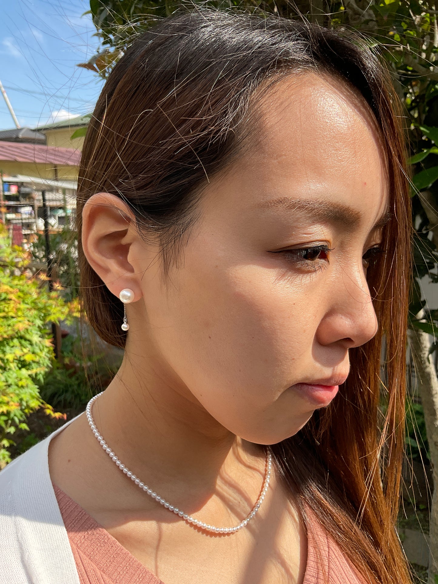 K18WGアコヤピアスチャーム　4.0mm/1.5cm